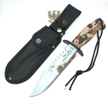 Load image into Gallery viewer, FROST CUTLERY FIXED KNIFE 7&quot; STAINLESS BLADE BOWIE CAMO RUBBER HANDLE 12 OVERALL