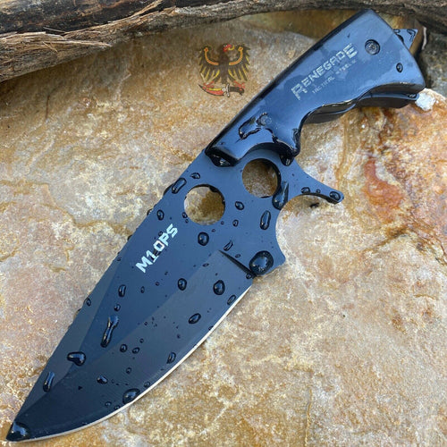 TACTICAL STEEL FIXED BLACK FINISH BLADE KNIFE WITH BLACK SMOOTH WOOD HANDLE