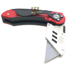 MTECH HEAVY DUTY BUTTON LOCK RED UTILITY KNIFE WITH ALUMINUM HANDLE