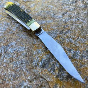 FROST CUTLERY GERMAN MADE  ANTIQUE GREEN JIGGED BONE LARGE TRAPPER