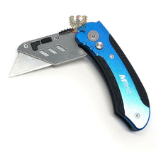 Load image into Gallery viewer, MTECH HEAVY DUTY BUTTON LOCK BLUE UTILITY KNIFE WITH ALUMINUM HANDLE