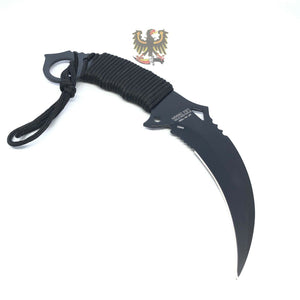 FIXED BLADE KARAMBIT MILITARY STYLE WITH BLACK CORD WRAPPED HANDLE KNIFE