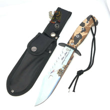 Load image into Gallery viewer, FROST CUTLERY FIXED KNIFE 7&quot; STAINLESS BLADE BOWIE CAMO RUBBER HANDLE 12 OVERALL