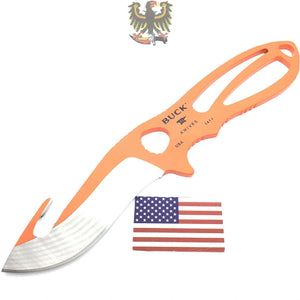 BUCK LARGE PAKLITE SKINNER GUTHOOK KNIFE ORANGE FIX BLADE WITH SHEATH