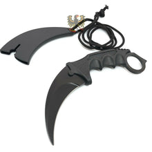 Load image into Gallery viewer, FIXED BLADE KARAMBIT KNIFE W/ BLACK FINGER GROOVED ABS HANDLE GLASS BREAKER