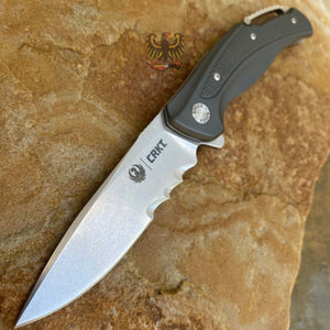 RUGER BY CRKT WINDAGE LINERLOCK FOLDING KNIFE WITH GRAY TEXTURED ALUMINUM HANDLE