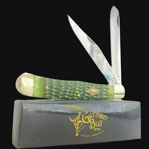 FROST CUTLERY GERMAN MADE  ANTIQUE GREEN JIGGED BONE LARGE TRAPPER