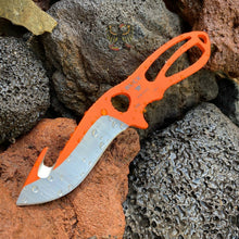 Load image into Gallery viewer, BUCK LARGE PAKLITE SKINNER GUTHOOK KNIFE ORANGE FIX BLADE WITH SHEATH