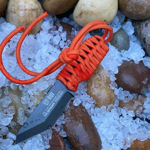 RUI TACTICAL TACTICAL FIXED BLADE HUNTING KNIFE WITH ORANGE CORD WRAPPED