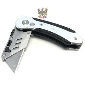 MTECK HEAVY DUTY BUTTON LOCK SILVER UTILITY KNIFE WITH ALUMINUM HANDLE