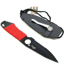 Load image into Gallery viewer, COOL NECK FIXED DROP POINT BLADE KNIFE WITH RED NYLON CORD WRAPPED HANDLE