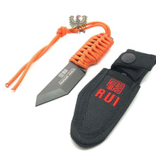 Load image into Gallery viewer, RUI TACTICAL TACTICAL FIXED BLADE HUNTING KNIFE WITH ORANGE CORD WRAPPED