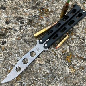 BEAR & SON 114BTR 5 BLACK BUTTERFLY TRAINER 4" CLOSED HIGH CARBON UNSHARPENED