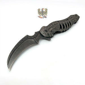 FOLDING POCKET KNIFE SKULL TALON ASSISTED OPENING LINERLOCK BLACK STONEWASH