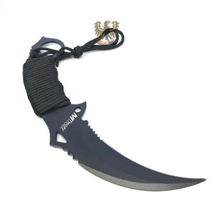 FIXED BLADE KARAMBIT MILITARY STYLE WITH BLACK CORD WRAPPED HANDLE KNIFE