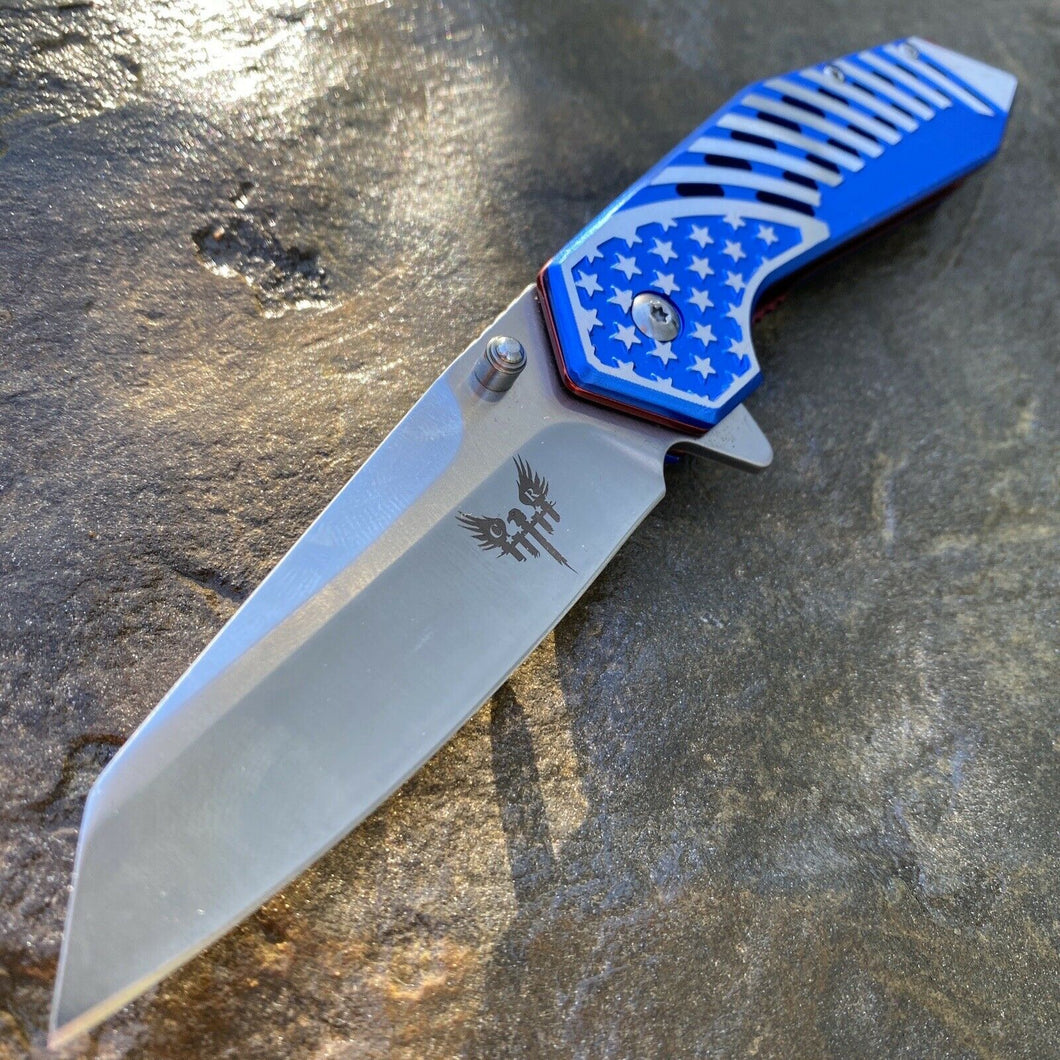 COMBAT READY STARS AND STRIPES LINERLOCK KNIFE WITH ALUMINUM HANDLE