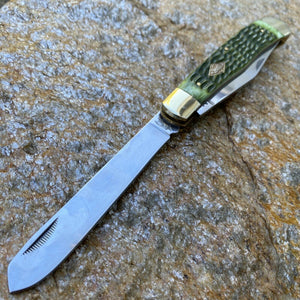 FROST CUTLERY GERMAN MADE  ANTIQUE GREEN JIGGED BONE LARGE TRAPPER