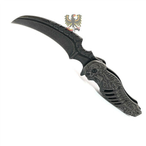 FOLDING POCKET KNIFE SKULL TALON ASSISTED OPENING LINERLOCK BLACK STONEWASH