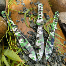 Load image into Gallery viewer, THROWING KNIFE SET (3) CAMO WITH BLACK NYLON BELT DOUBLE EDGE