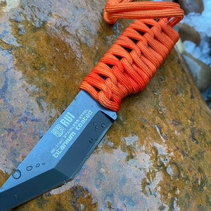 RUI TACTICAL TACTICAL FIXED BLADE HUNTING KNIFE WITH ORANGE CORD WRAPPED