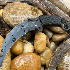 FIXED BLADE KARAMBIT MILITARY STYLE WITH BLACK CORD WRAPPED HANDLE KNIFE
