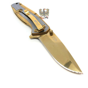 FRAMELOCK GOLD TINI COATED ASSISTED OPENING KNIFE WITH GOLD AND SILVER HANDLE