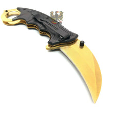 Load image into Gallery viewer, GOLD LINERLOCK FOLDING KNIFE 3&quot; STAINLESS BLADE KARAMBIT FINGER RING THUMB STUD