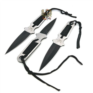 FROST CUTLERY THROWING SET FIXED BLADE KNIFE BLACK CORD WRAPPED HANDLE SET OF 3