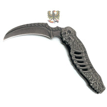 Load image into Gallery viewer, FOLDING POCKET KNIFE SKULL TALON ASSISTED OPENING LINERLOCK BLACK STONEWASH