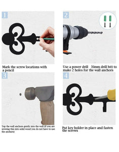 Pricuitie Decorative Wall Mounted Iron Key Holder, 11 inch with 4 Key Hooks