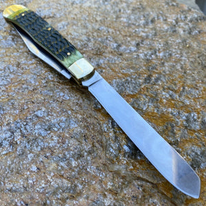 FROST CUTLERY GERMAN MADE  ANTIQUE GREEN JIGGED BONE LARGE TRAPPER