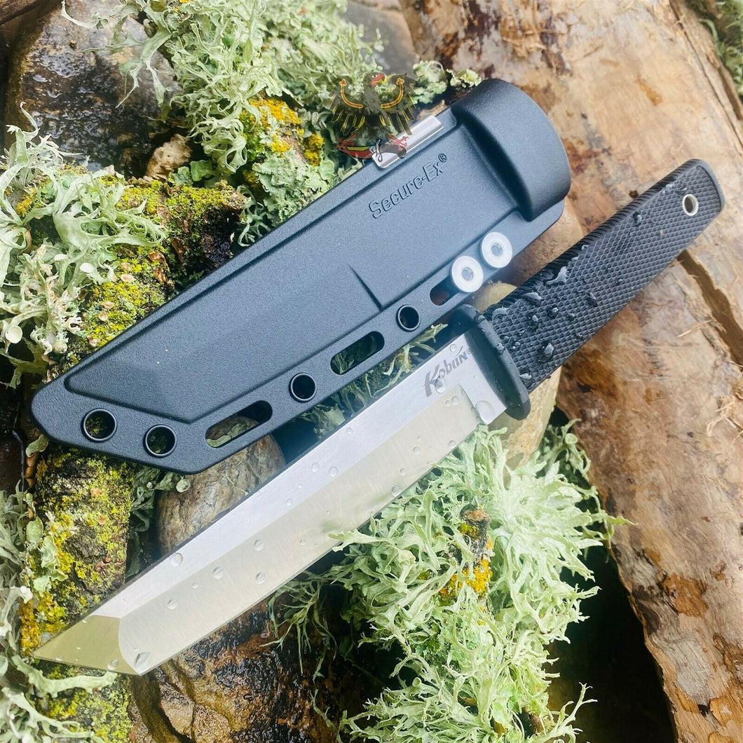 COLD STEEL 17T KOBUN FIXED TANTO BLADE KNIFE WITH BLACK CHECKERED KRATON HANDLE