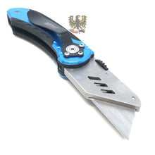 Load image into Gallery viewer, MTECH HEAVY DUTY BUTTON LOCK BLUE UTILITY KNIFE WITH ALUMINUM HANDLE