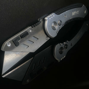 MTECK HEAVY DUTY BUTTON LOCK SILVER UTILITY KNIFE WITH ALUMINUM HANDLE