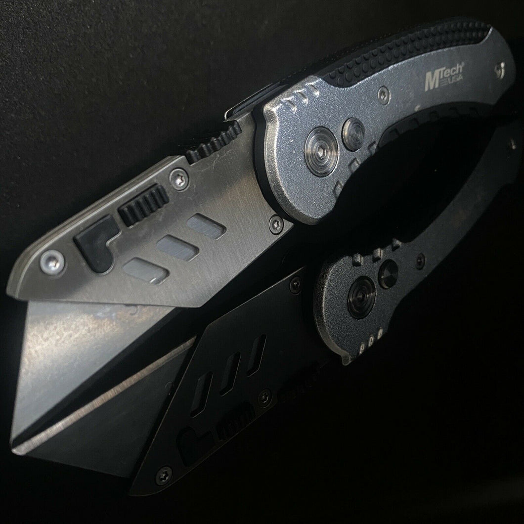 MTECK HEAVY DUTY BUTTON LOCK SILVER UTILITY KNIFE WITH ALUMINUM HANDLE