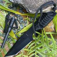 Load image into Gallery viewer, FIXED STAINLESS TANTO BLADE KNIFE WITH BLACK CORD WRAPPED HANDLE FIRE STARTER