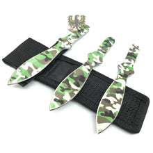 Load image into Gallery viewer, THROWING KNIFE SET (3) CAMO WITH BLACK NYLON BELT DOUBLE EDGE