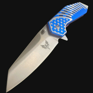 COMBAT READY STARS AND STRIPES LINERLOCK KNIFE WITH ALUMINUM HANDLE