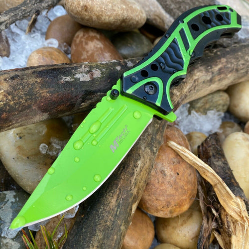 BLACK/GREEN ASSISTED OPENING LINERLOCK FOLDING EVERYDAY CARRY POCKET KNIFE MTECH