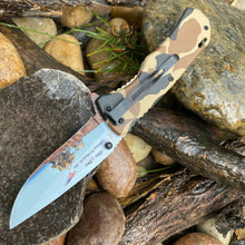Load image into Gallery viewer, FROST CUTLERY IWO JIMA LINERLOCK A/O POCKET KNIFE CAMO ALUMINUM HANDLE ASSISTED