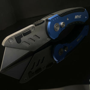 MTECH HEAVY DUTY BUTTON LOCK BLUE UTILITY KNIFE WITH ALUMINUM HANDLE