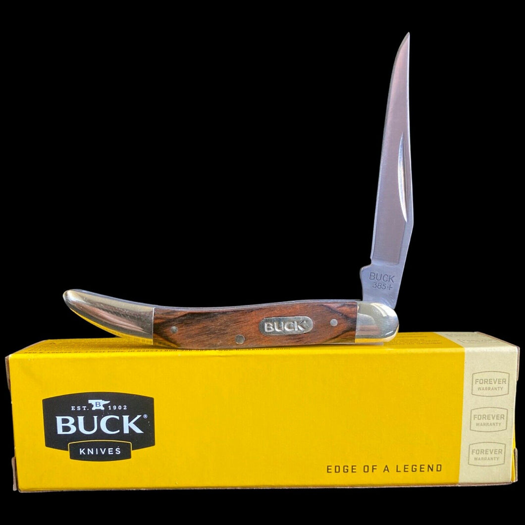 BUCK  TOOTHPICK FOLDING POCKET KNIFE WITH BROWN RICH GRAIN WOOD HANDLE