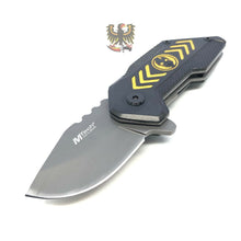 Load image into Gallery viewer, LINERLOCK ASSISTED OPENING COOL KNIFE WITH BLACK AND YELLOW ALUMINUM HANDLE MTEC
