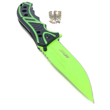 Load image into Gallery viewer, BLACK/GREEN ASSISTED OPENING LINERLOCK FOLDING EVERYDAY CARRY POCKET KNIFE MTECH