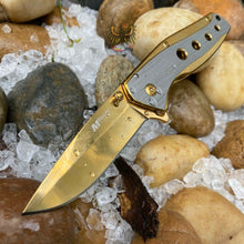 Load image into Gallery viewer, FRAMELOCK GOLD TINI COATED ASSISTED OPENING KNIFE WITH GOLD AND SILVER HANDLE