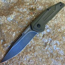 Load image into Gallery viewer, KERSHAW  JENS ANSO FRAXION FLIPPER KNIFE  CLIP POINT BLADE, OLIVE G10 HANDLES