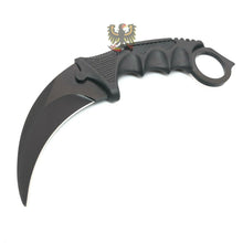 Load image into Gallery viewer, FIXED BLADE KARAMBIT KNIFE W/ BLACK FINGER GROOVED ABS HANDLE GLASS BREAKER