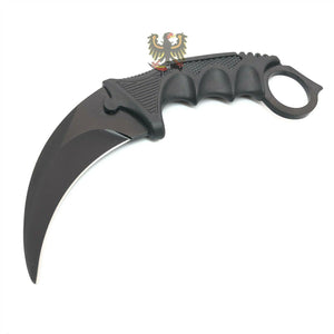 FIXED BLADE KARAMBIT KNIFE W/ BLACK FINGER GROOVED ABS HANDLE GLASS BREAKER