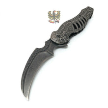 Load image into Gallery viewer, FOLDING POCKET KNIFE SKULL TALON ASSISTED OPENING LINERLOCK BLACK STONEWASH