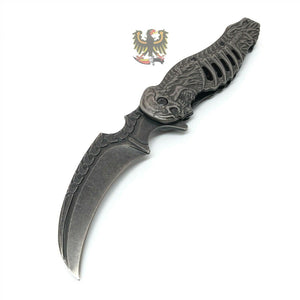 FOLDING POCKET KNIFE SKULL TALON ASSISTED OPENING LINERLOCK BLACK STONEWASH